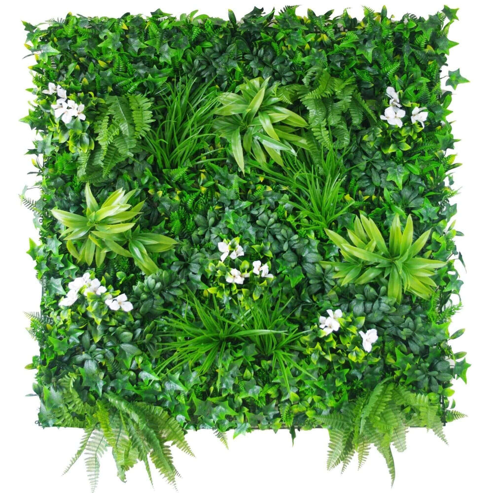 Flowering White Jasmine Fake Green Wall / Artificial Vertical Garden 1m x 1m UV Resistant - Designer Vertical Gardens artificial garden wall plants artificial green wall australia