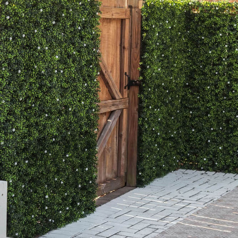 Luxury Flowering Artificial Buxus Hedge Panel UV Resistant 1m x 1m