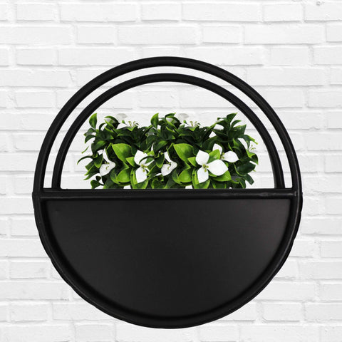 Premium Floating Half Moon / Semi Circle Metal Wall Planter | Onyx Black 35cm