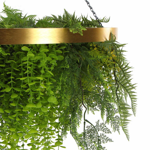 Imitation Gold Artificial Hanging Green Wall Disc 80cm (Limited Edition) UV Resistant Foliage