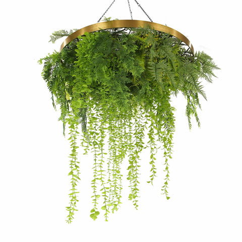 Imitation Gold Artificial Hanging Green Wall Disc 80cm (Limited Edition) UV Resistant Foliage