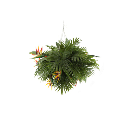 Artificial Hanging Plant Arrangement With Tropical Flowers in a Rectangular Arrangement 100cm x 30cm Mesh + Foliage