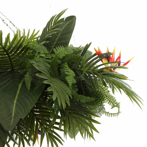 Artificial Hanging Plant Arrangement With Tropical Flowers in a Rectangular Arrangement 100cm x 30cm Mesh + Foliage