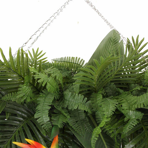 Artificial Hanging Plant Arrangement With Tropical Flowers in a Rectangular Arrangement 100cm x 30cm Mesh + Foliage