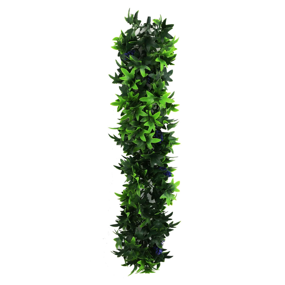 Artificial Extendable Hanging Bright Green Ivy Bush With Purple Flowers 55cm UV Resistant