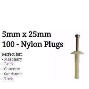 5mm x 25mm Nylon Plug (Masonry Surfaces) – 100 Pieces