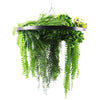Black Framed Roof Hanging Disc With Draping Life-Like Ferns and Plants 80cm UV Resistant