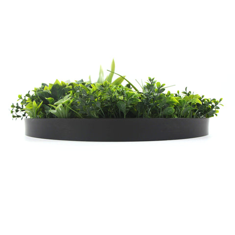 Slimline Flowering White Artificial Green Wall Disc UV Resistant 100cm (Black Frame)