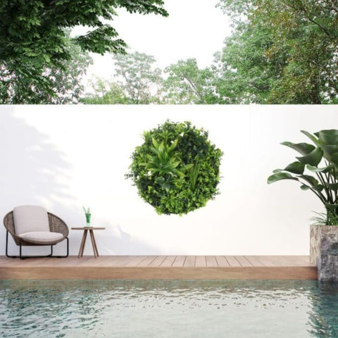 Slimline Flowering White Artificial Green Wall Disc UV Resistant 100cm (Black Frame)