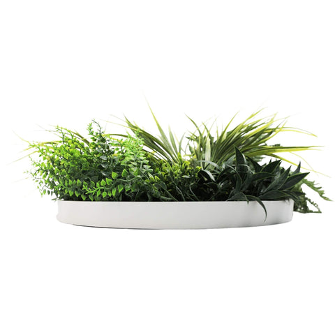 Slimline Artificial Green Wall Disc Art 50cm White Grassy UV Resistant (White)