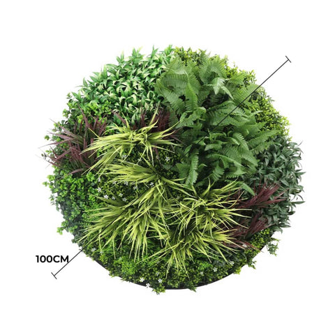 Slimline Artificial Green Wall Disc Art 100cm Grassy Fern UV Resistant (Black)