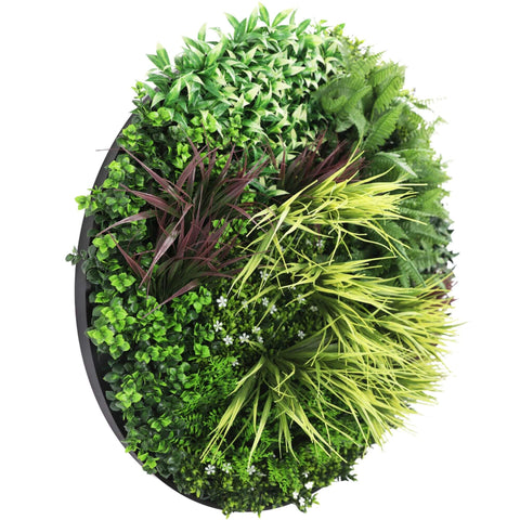 Slimline Artificial Green Wall Disc Art 100cm Grassy Fern UV Resistant (Black)