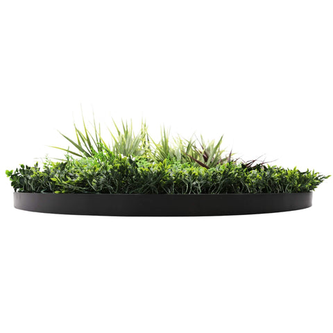 Slimline Artificial Green Wall Disc Art 100cm Grassy Fern UV Resistant (Black)