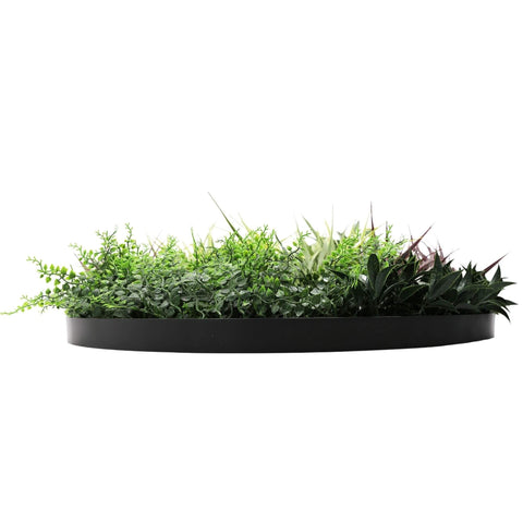 Slimline Artificial Green Wall Disc Art 80cm Grassy Fern UV Resistant (Black)