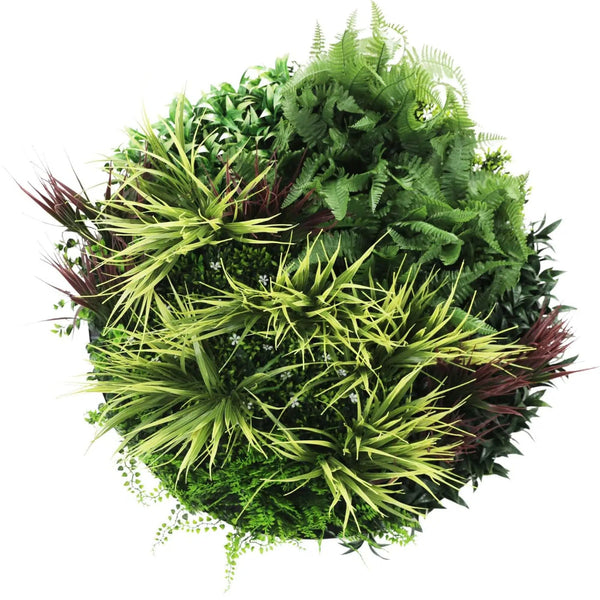 Slimline Artificial Green Wall Disc Art 80cm Grassy Fern UV Resistant (White)