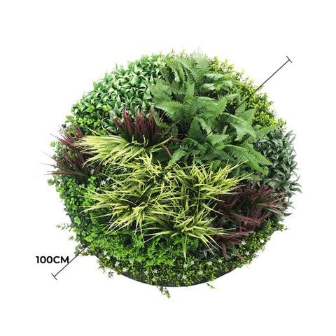 Slimline Artificial Green Wall Disc Art 100cm Grassy Fern UV Resistant (White)