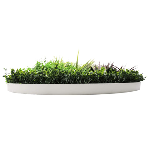 Slimline Artificial Green Wall Disc Art 100cm Grassy Fern UV Resistant (White)