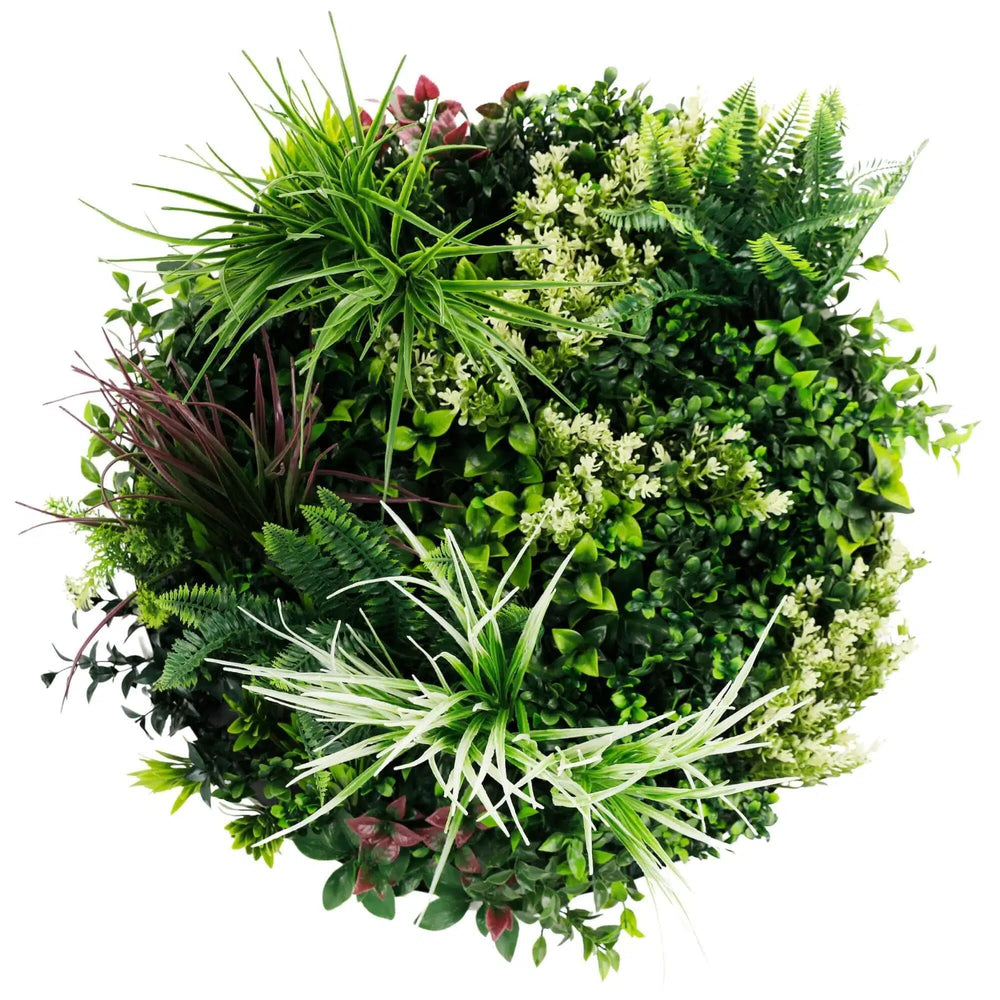 Slimline Artificial Green Wall Disc Art 60cm Colour Fresh UV Resistant (White)