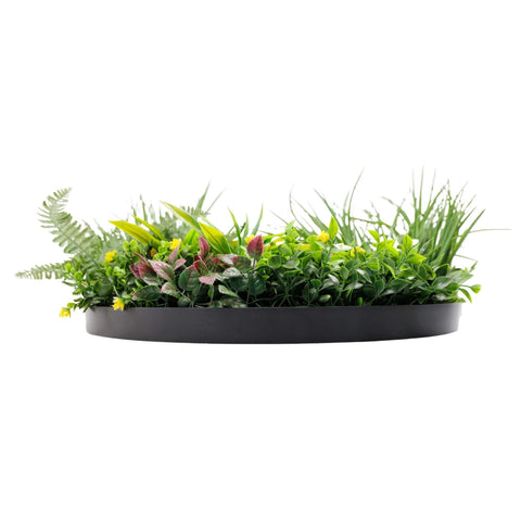 Slimline Artificial Green Wall Disc Art 60cm Country Fern UV Resistant (Black)