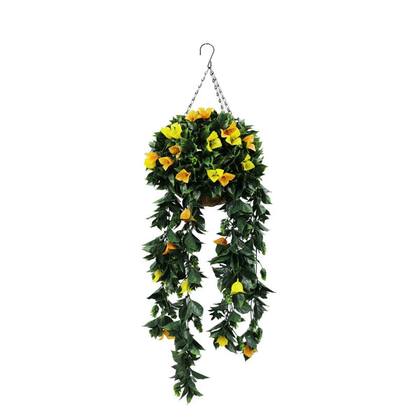 Artificial Hanging Basket Orange and Yellow Bouganvillea 30cm x 80cm Long UV Resistant - Designer Vertical Gardens artificial hanging ferns Hanging plant garland