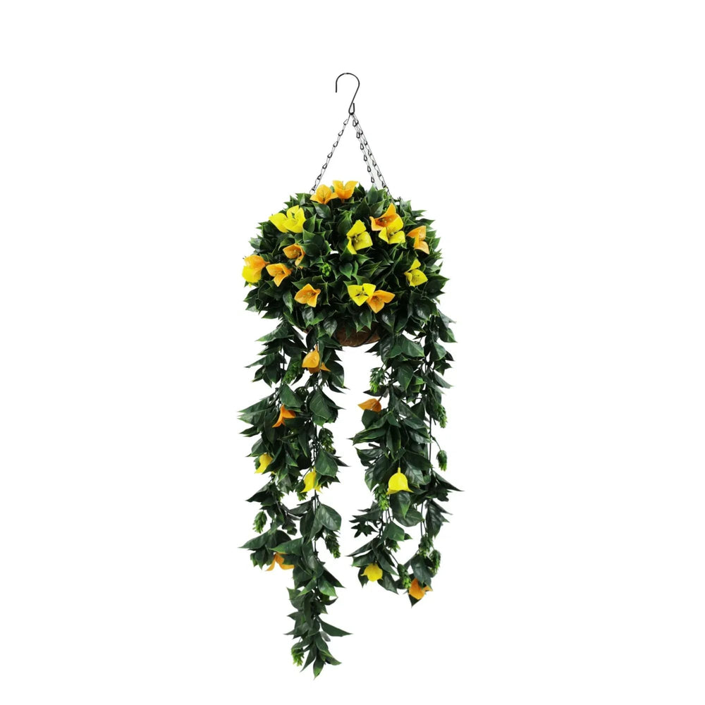 Artificial Hanging Basket Orange and Yellow Bouganvillea 30cm x 80cm Long UV Resistant - Designer Vertical Gardens artificial hanging ferns Hanging plant garland