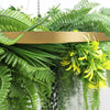 Elegant Gold Hanging Disc with Draping Ferns & Realistic Foliage – 80cm UV Protected - Designer Vertical Gardens artificial hanging basket artificial hanging fern