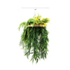 Elegant Gold Hanging Disc with Draping Ferns & Tropical Greenery – 40cm UV Protected - Designer Vertical Gardens artificial hanging basket artificial hanging fern plant