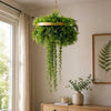 Gold Artificial Hanging Plant Disc Chandelier with Trailing Foliage & Pearls — 40cm UV Resistant - Designer Vertical Gardens artificial hanging basket artificial hanging fern