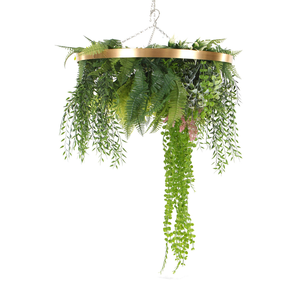 Imitation Gold Artificial Hanging Green Wall Disc 40cm (Limited Range) - Designer Vertical Gardens hanging fern hanging garland