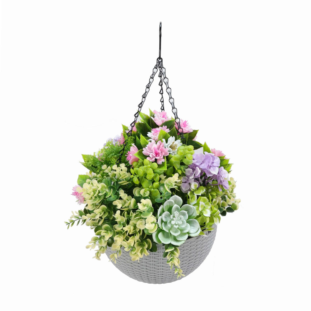 Modern Hanging Faux Succulent Bowl – UV Protected (36cm) - Designer Vertical Gardens Artificial Plants
