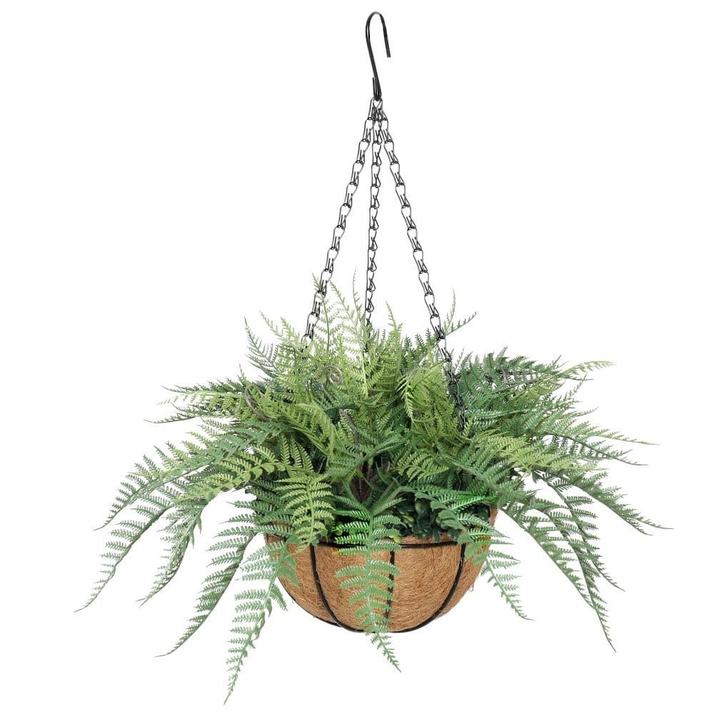 Artificial Potted Fern Hanging Basket (Fresh Green) UV Resistant 55cm