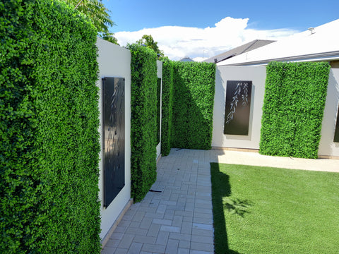 Dense Buxus Artificial Hedge Tile / Fake Vertical Garden 1m x 1m UV Resistant - Designer Vertical Gardens artificial garden wall plants artificial green wall australia