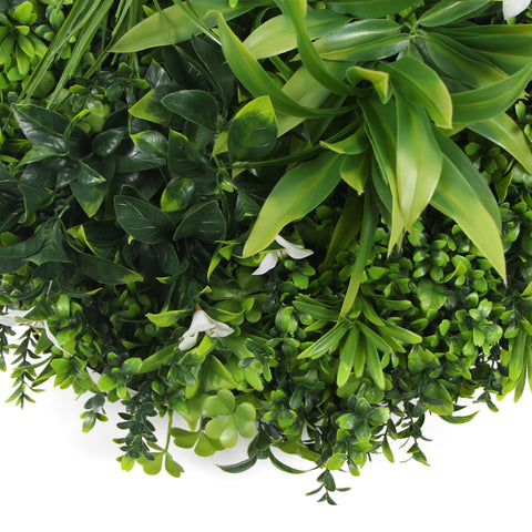 Flowering White Artificial Green Wall Disc UV Resistant 50cm (Black Frame) - Designer Vertical Gardens artificial garden wall plants artificial green wall australia