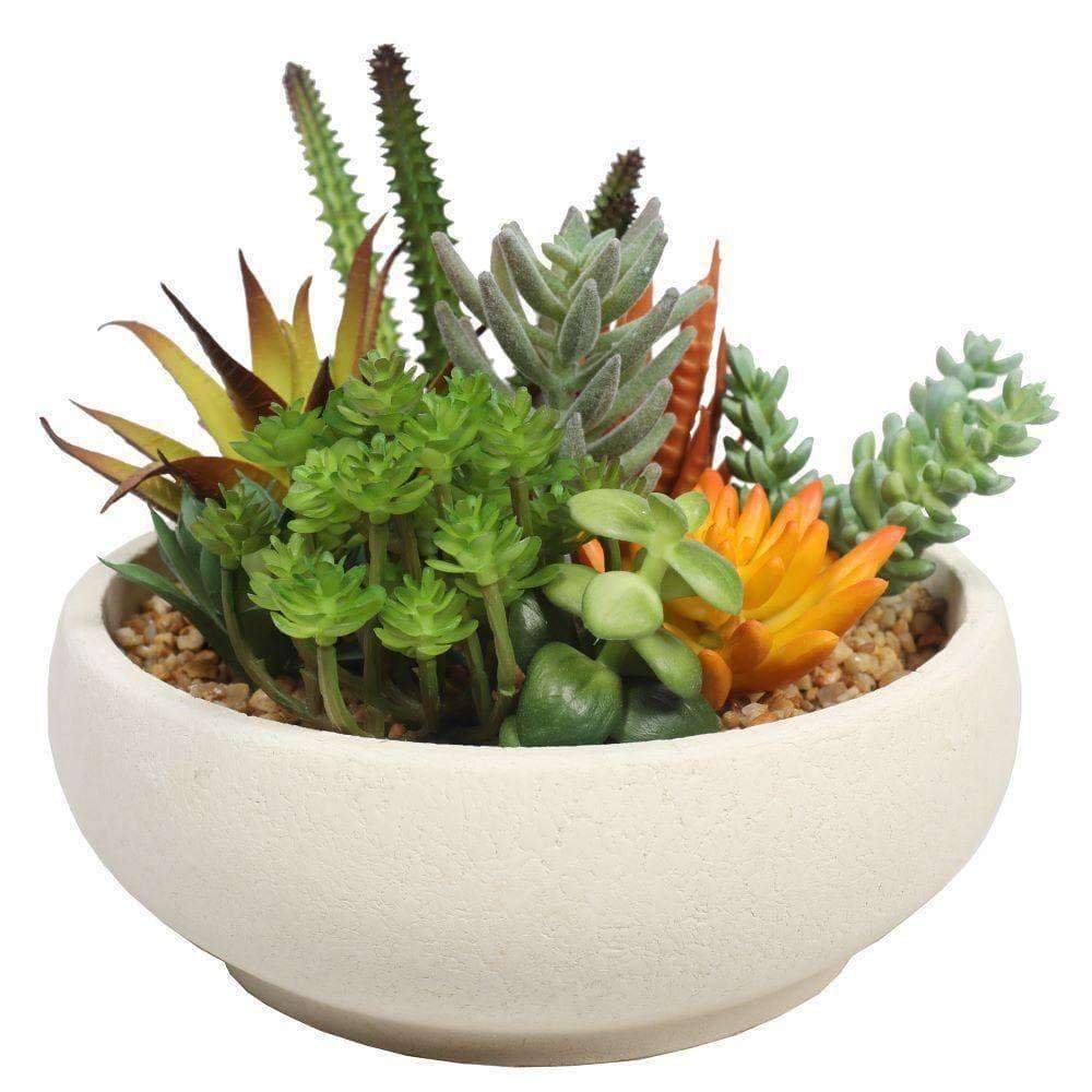 Potted Artificial Succulent Bowl with Natural Stone Pot 21cm - Designer Vertical Gardens artificial vertical garden plants vertical garden artificial plants