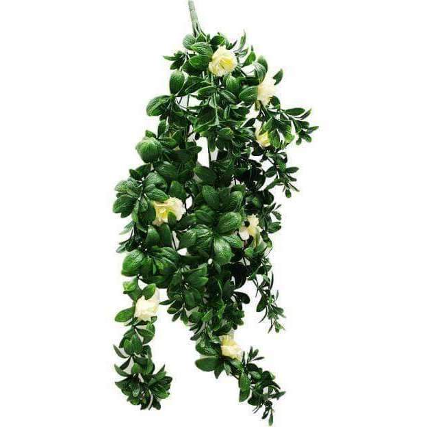UV Hanging White Rose Stem - 85cm - Designer Vertical Gardens artificial garden wall plants artificial green wall australia